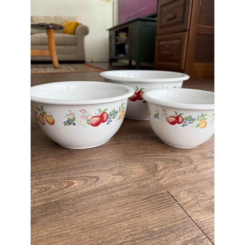 Vintage Corelle Coordinates Abundance Nesting Bowl Set Fruit Pattern Corning USA